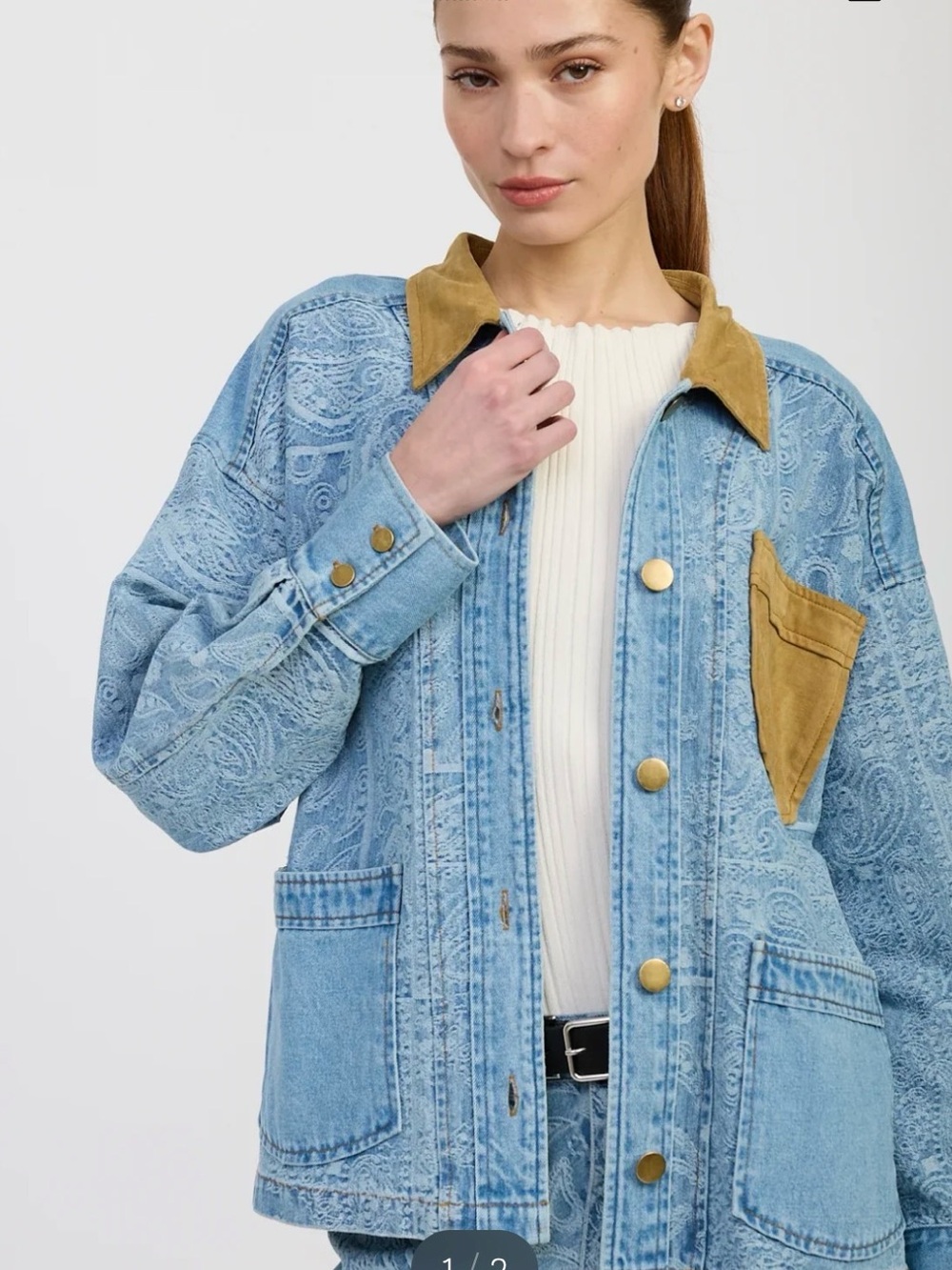 Urban Outfitters El Saison Tarak Jacquard Denim barn Jacket- NEW